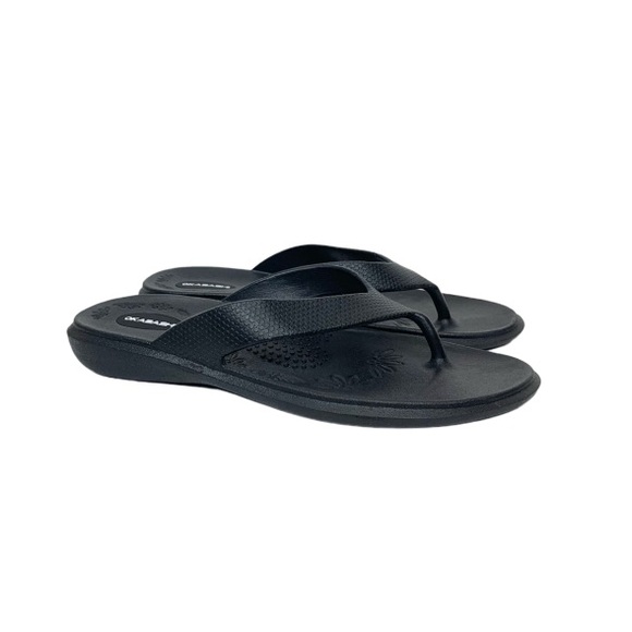 Okabashi Splash Solid Black Comfort Flip Flops Sandals Elevated Heel Size M/L - Picture 1 of 15